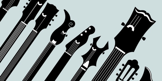 Guitar heads on a blue background